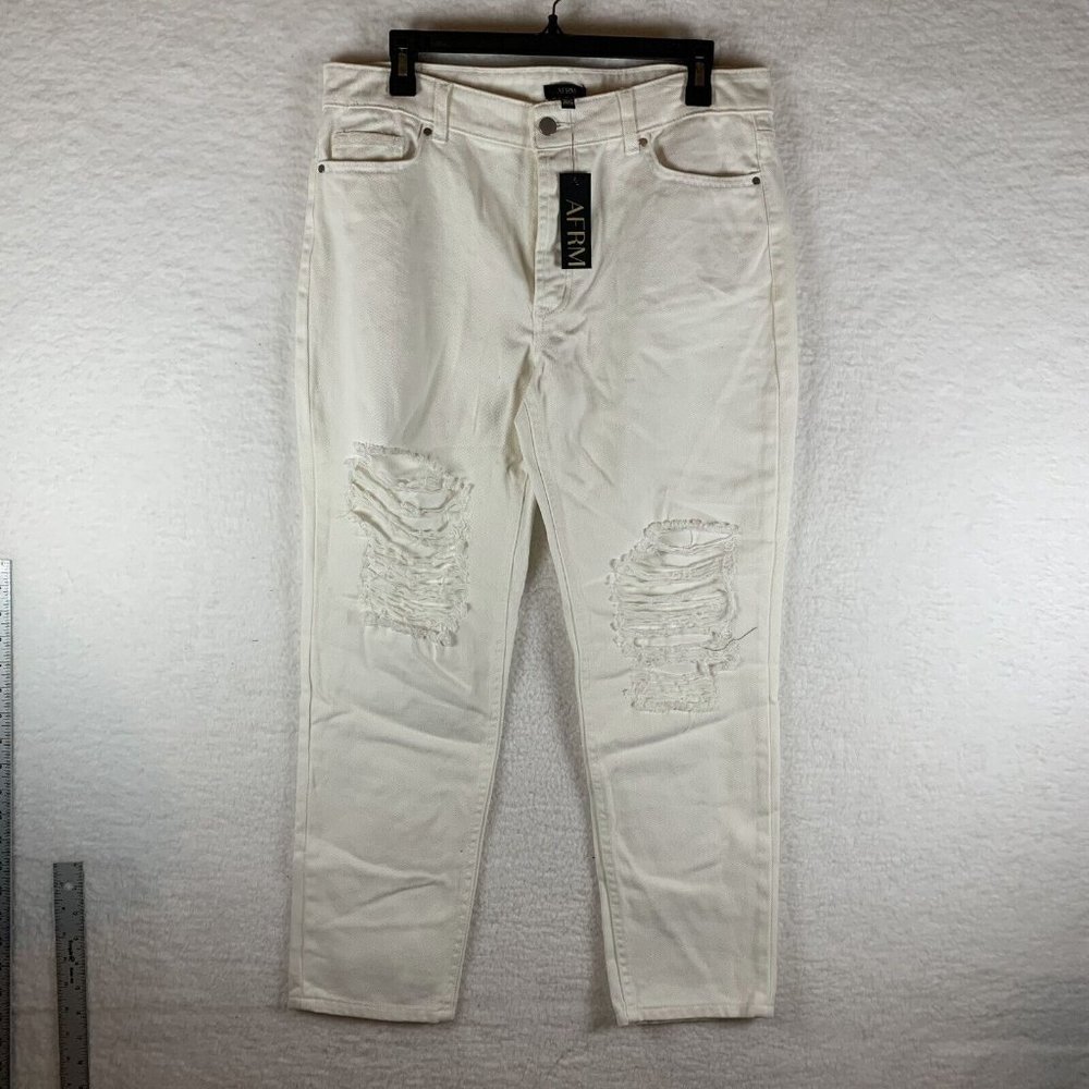 AFRM Denim Ankle Jeans Women's Size 29 White High Rise Distressed Cotton 6372